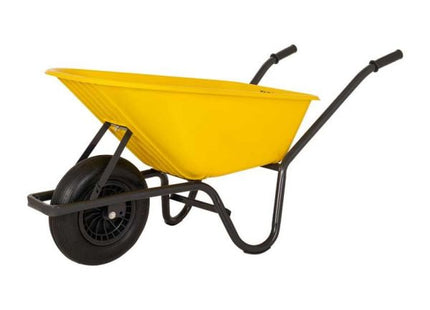 Kunststof Kruiwagen Gele Bak – 85 liter – Luchtband of Anti-Lek Wiel