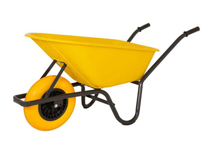Kunststof Kruiwagen Gele Bak – 85 liter – Luchtband of Anti-Lek Wiel