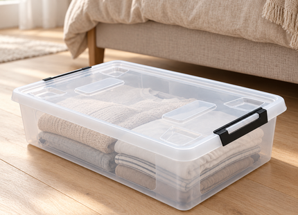 Opbergboxen - 80 Liter - met Deksel en Wieltjes - 5 Stuks - Transparant