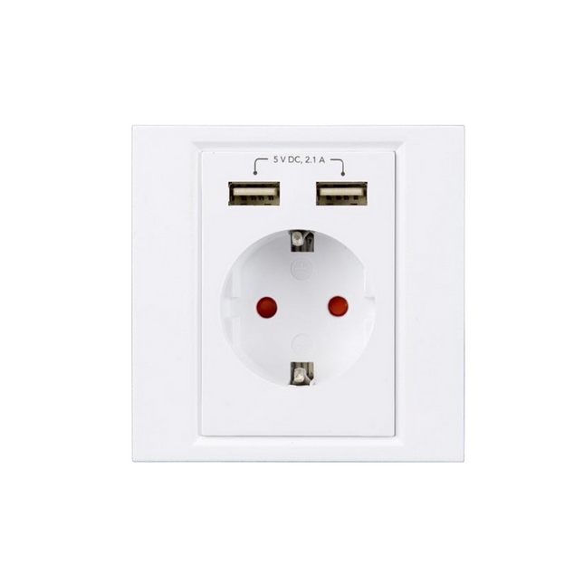 Maxxter Wandcontactdoos met dubbele USB-lader