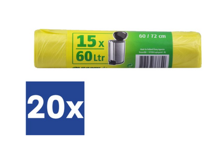 Pedaalemmer zakjes Geel - 60 Liter - 20 Rollen a 15 stuks