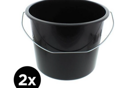 2x Bouw emmer - Met hengsel - 12L - Zwart