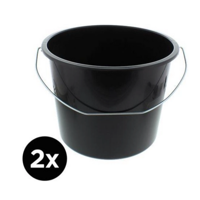 2x Bouw emmer - Met hengsel - 12L - Zwart