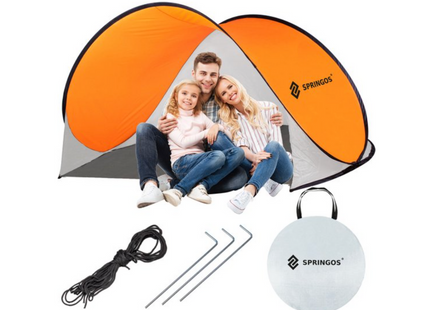 Strandtent | Pop-Up Strandtent | UV Filter | Inclusief Draagtas | 200 x 120 x 110 cm | Wit/Oranje