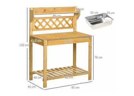 Outsunny Oppottafel - Met Verschuifbaar Werkblad - Hout – 90 x 45 x 120 cm – Met inzetbak van RVS - Geimpregneerd