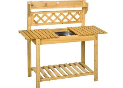 Outsunny Oppottafel - Met Verschuifbaar Werkblad - Hout – 90 x 45 x 120 cm – Met inzetbak van RVS - Geimpregneerd