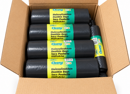 Cleany Vuilniszakken 130 Liter – 25 Rollen van 10 Zakken – 80 x 110 cm – Zwart – 250 Stuks – Grootverpakking