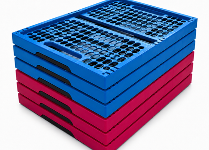 Set van 6 Vouwkratten 32 Liter – Stapelbaar en Inklapbaar - Boodschappenkrat - Blauw & Roze (3+3)