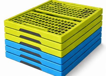 Set van 6 Vouwkratten 32 Liter – Stapelbaar en Inklapbaar - Boodschappenkrat - Groen & Blauw (3+3)
