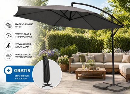 Parasol | Parasols | Zweefparasol | Kantelbaar | Met Ventilatie | Met Hoes | Antraciet | 300 cm