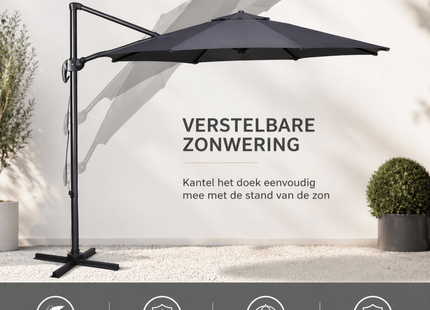 Parasol | Parasols | Zweefparasol | Kantelbaar | Met Ventilatie | Met Hoes | Antraciet | 300 cm