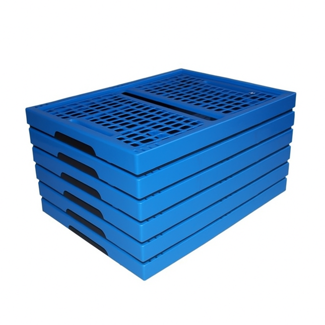 Set 6 vouwkratten 32 liter blauw stapelbaar inklapbaar boodschappenkrat