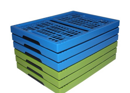 Set van 6 Vouwkratten 32 Liter – Stapelbaar en Inklapbaar - Boodschappenkrat - Groen en Blauw