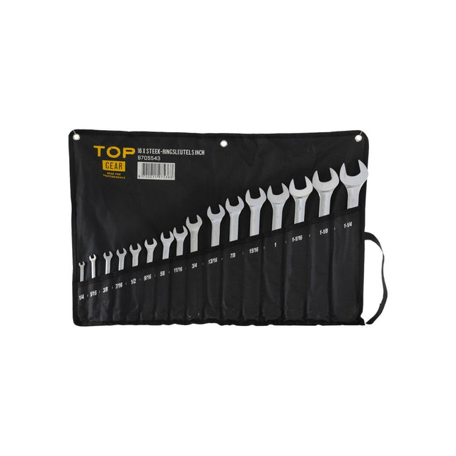 TOPGEAR Steek-Ringsleutelset 16-delig INCH – met Foudraal