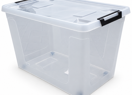 HL Opbergbox met deksel en wieltjes - 60 Liter - Stapelbaar - Kunststof - Transparant