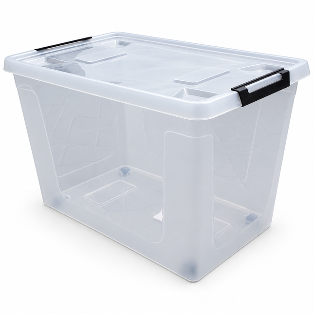 HL Opbergbox met deksel en wieltjes - 60 Liter - Stapelbaar - Kunststof - Transparant