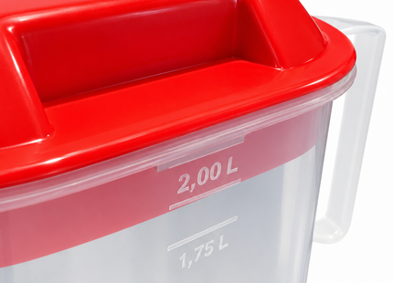 Maatkannen 2 Liter – Set van 3 stuks – Rood, Blauw en Grijs - Maatbeker met deksel en handgreep