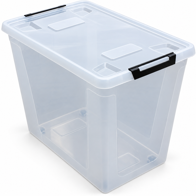 HL Opbergbox 80 liter met deksel en wieltjes - transparant & stapelbaar