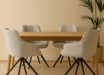 Set van 2 Eetkamerstoelen – Naturel/créme – Met Armleuning – Vergaderstoelen – Stoelen – Draaibaar