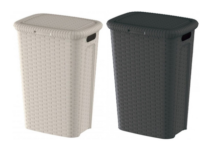 Weave Wasmand – 53 Liter – Set van 2 – Donkergrijs & Crèmekleurig – Met deksel