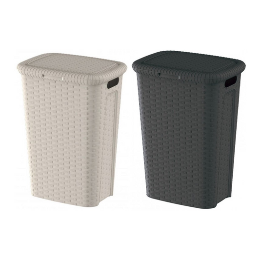 Weave Wasmand – 53 Liter – Set van 2 – Donkergrijs & Crèmekleurig – Met deksel