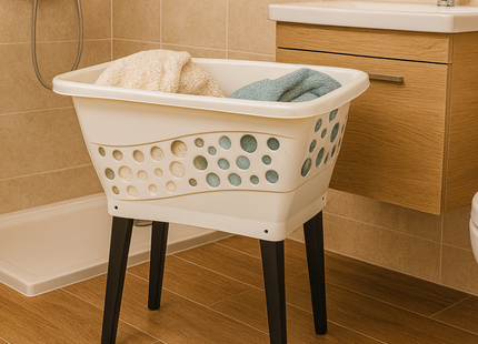 Wasmand op poten – Inklapbaar – Kunststof wit – 52 liter - 69x40x33