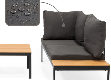 Tuinmeubelset - Loungeset - Tuinmeubilair - Bank - Stoelen - Tafel - Kussens - Zwart - Bruin - Staal - Hout - 150 Kg