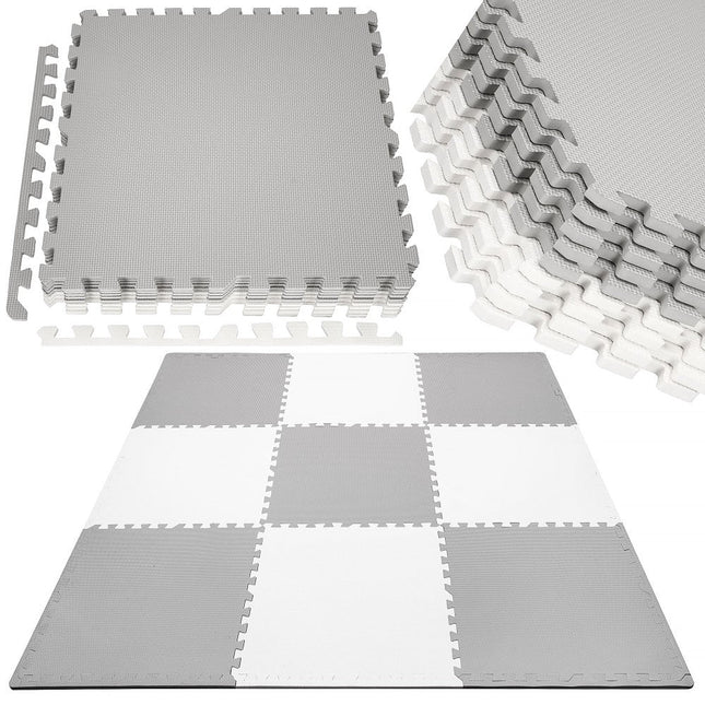 Speelmat | Speelmat Foam | Puzzelmat | 9 Puzzelstukken | 179 x 179 cm | Grijs/Wit