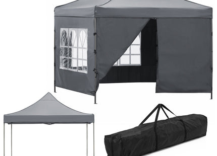 Partytent 3x3 meter donkergrijs met harmonica frame – verstelbare hoogte tot 310cm