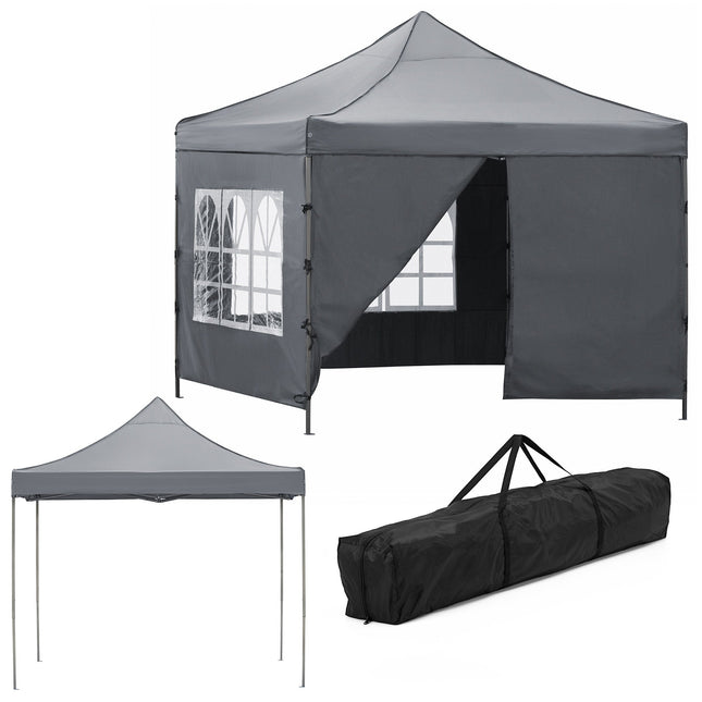 Partytent - 300x300xcm - Hoogte Verstelbaar - PVC - Polyester - Harmonica- Frame -Donkergrijs