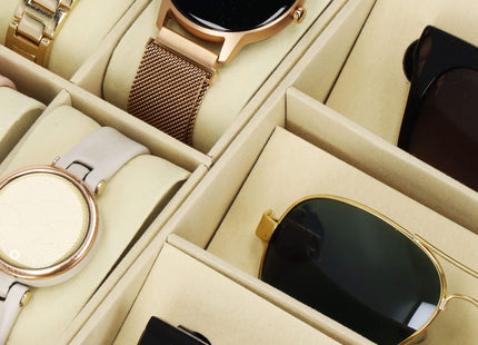 Horlogedoos - Brillendoos - Horlogebox - Opbergdoos - Zwart - Creme - 6 Horloges - 3 Brillen