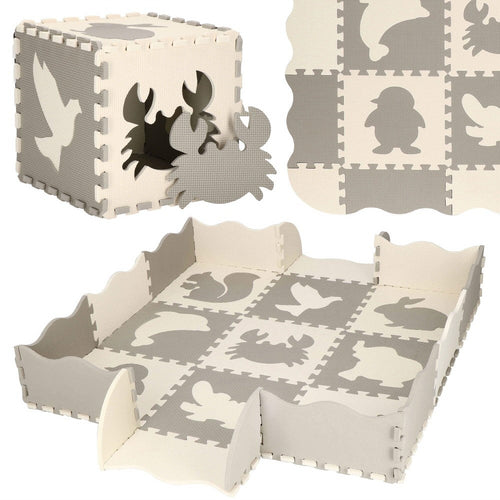 Foam speelmat met dierenfiguren in creme en grijs