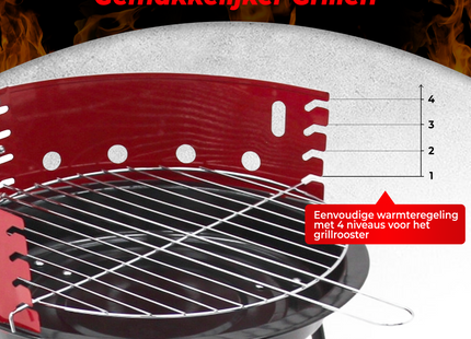 Barbecue  - BBQ - Grill - Windscherm -  Ø 37 Cm -  Rood/Zwart