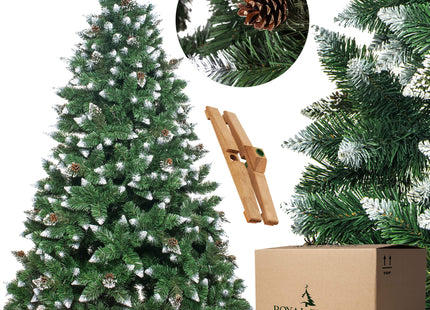 Kunstkerstboom | Premium Royal | Sneeuw | Dennenappels | 150 cm | Zonder Verlichting | Houten Standaard