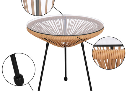 Tuintafel - Draad - Rotan - Bruin - Rond - Glas - 50 Cm