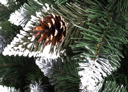 Kunstkerstboom | Premium Royal | Sneeuw | Dennenappels | 150 cm | Zonder Verlichting | Houten Standaard