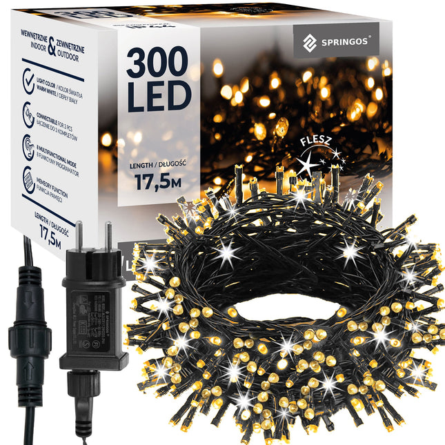 Kerstverlichting | 15 m | 300 LED | Warm Wit + Koud Wit| Inclusief Flitsfunctie
