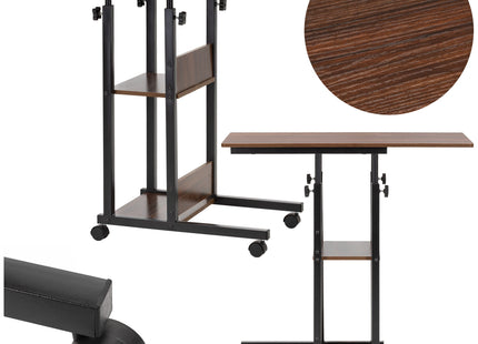 Bureau – Werkbureau – Computer Bureau – Bureautafel – Op Wielen – Verstelbaar - 73-85 X 40 X 80 CM – 20 Kg - Donkerbruin  - Metaal - Hout