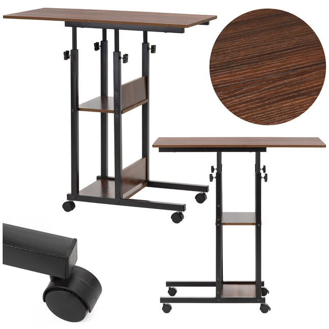 Bureau – Werkbureau – Computer Bureau – Bureautafel – Op Wielen – Verstelbaar - 73-85 X 40 X 80 CM – 20 Kg - Donkerbruin  - Metaal - Hout