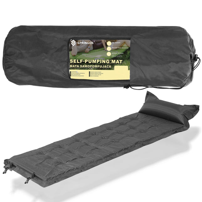 Slaapmat - Zelfopblazend - 193 cm - Inclusief Hoes & Hoofdkussen - Grijs