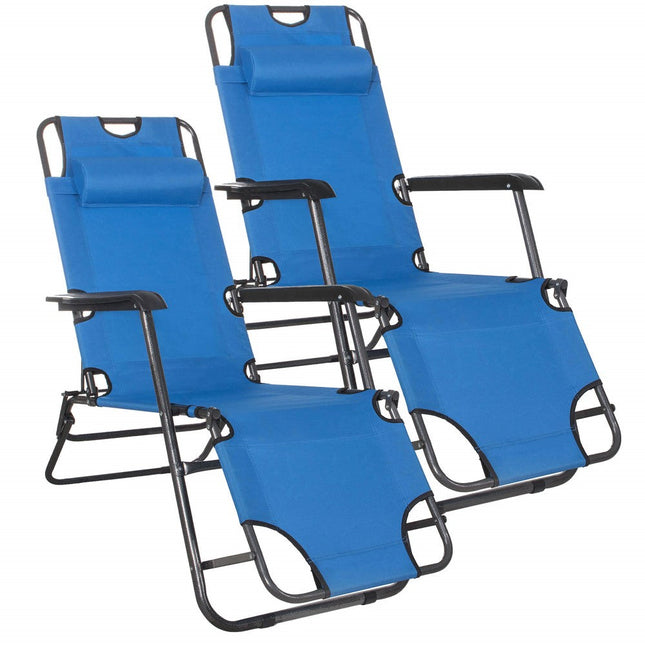 Tuinstoelen | Ligstoel | Ligbed | Verstelbaar | Inclusief Hoofdsteun | 2 Stuks | Lichtblauw