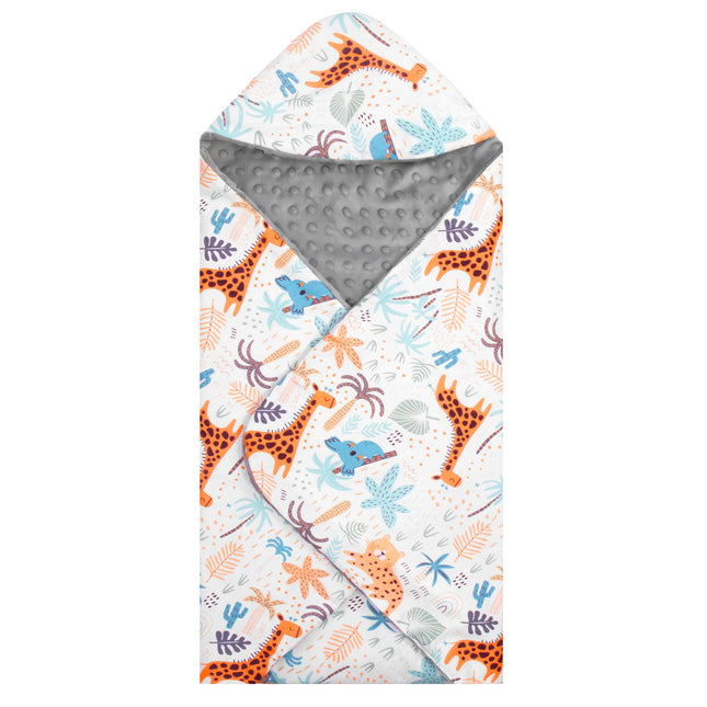 Deken Voor Autostoel - Draagzak - Dubbelzijdig - Capuchon - 77 x 77 Cm - Grijs - Dieren