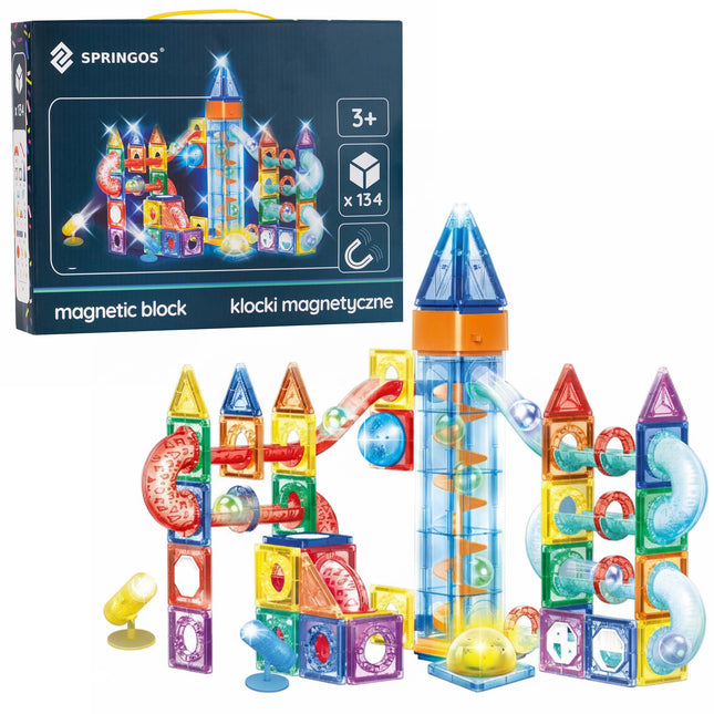 Springos® Magnetisch speelgoed - Knikkerbaan - 134 Stuks - Montessori speelgoed - Speelgoed kinderen