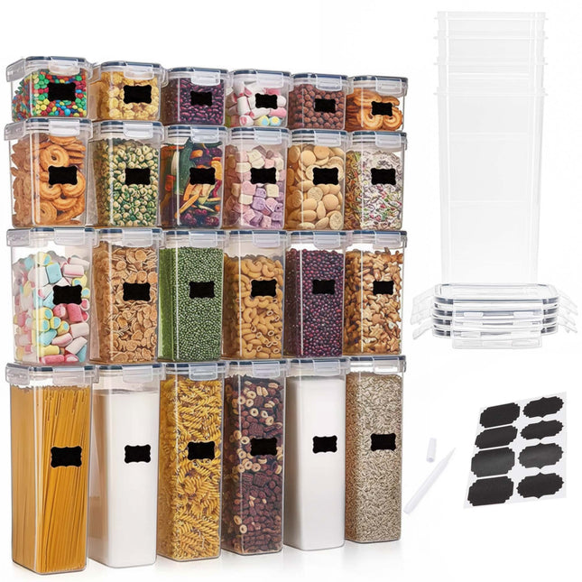 Keukenorganizer - Voorraadpotten -  Voorraaddozen - Bewaarcontainers  - Set Van 24 Met Stickers - Transparant