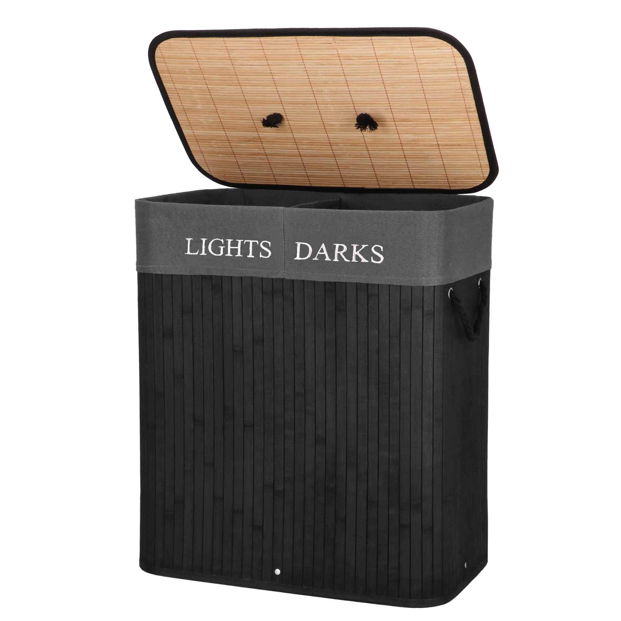 Wasmand | 100 Liter | 2 Vakken | Lights | Darks | Zwart