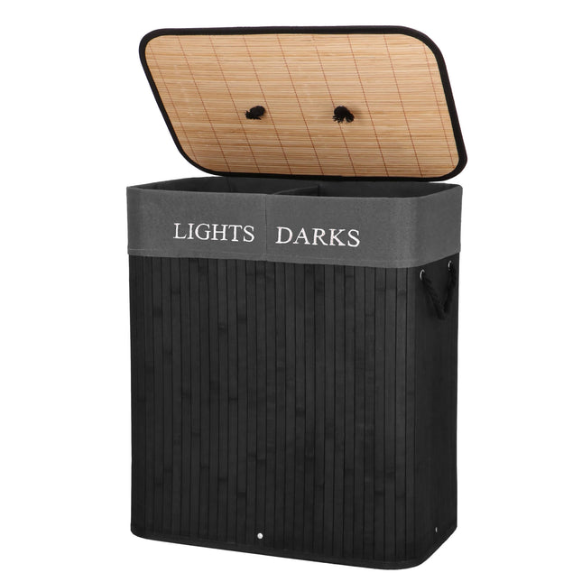 Wasmand | 100 Liter | 2 Vakken | Lights | Darks | Zwart