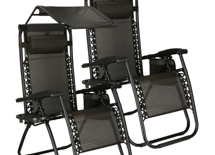 Tuinstoelen | Ligstoel | Opvouwbaar | Verstelbaar | Inclusief Hoofdsteun En Luifel | 2 Stuks | Bruin/Zwart