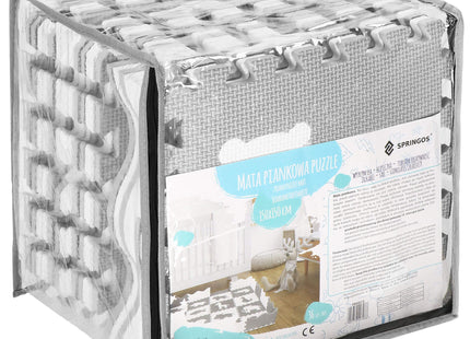 Speelmat | Speelmat Foam | Puzzelmat | Figuren | Dieren | 16 Puzzelstukken | 150 x 150 cm | Wit/Grijs