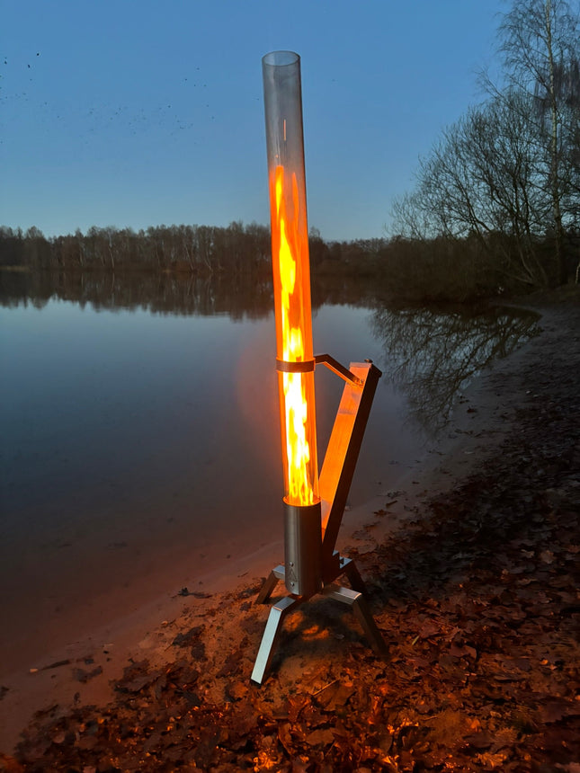 Pellet Terras Heater - Terrasverwarmer - Outdoor - Heater - Fire Tube - Pellet - Zilver - 51,3 x 40,7 x 130,5 Cm