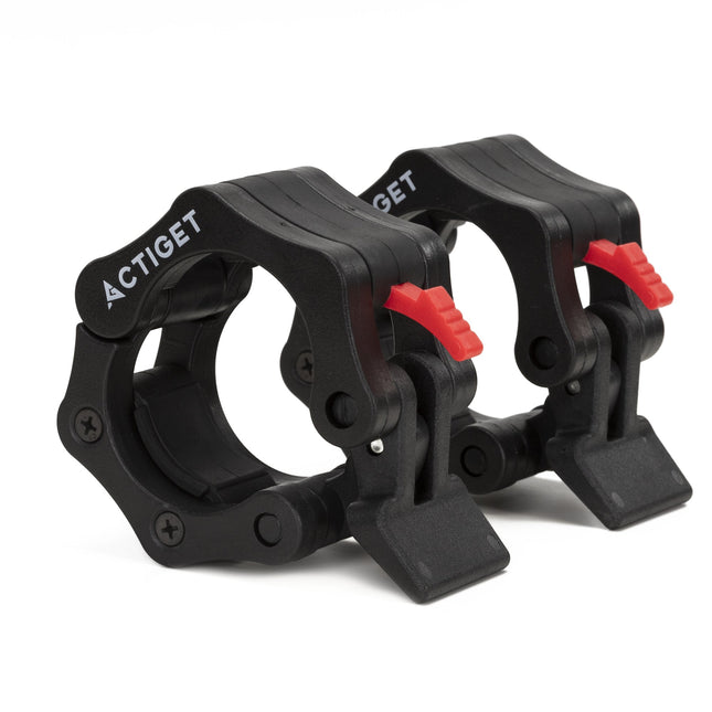 Actiget® Haltersluitingen |  Barbell Sluitingen | Lock Jaw Sluitklemmen | Zwart/Rood | 2 Stuks | 50 Mm